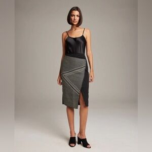Voz Arrow Wrap Pencil Skirt - Size 6 - Charcoal and Ivory